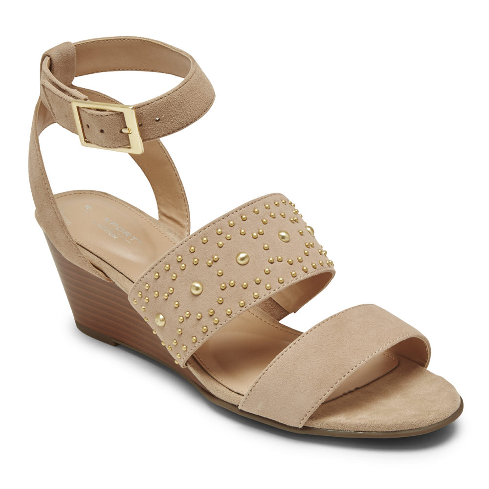 Rockport Womens Sandals Beige - Total Motion Taylor Studded - UK 045-MZURPH